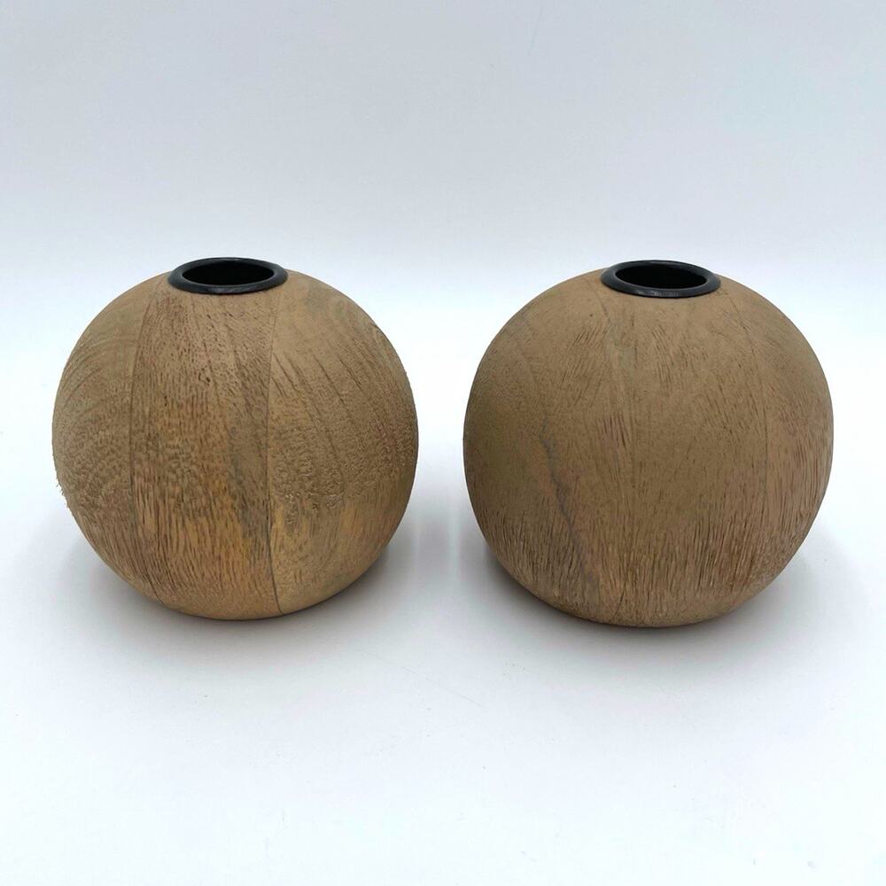 Threshold Modern Faux Wood Ball Candle Holders Set of 2 Brown/Black